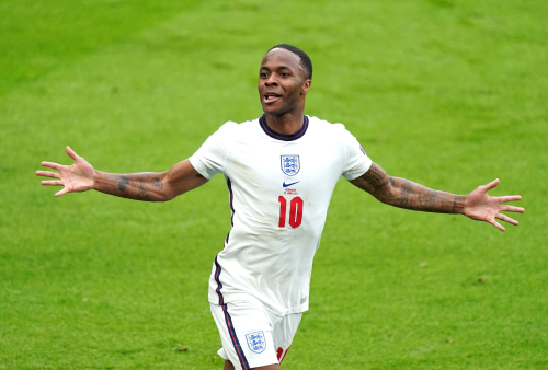 Raheem Sterling celebrates his goal during the match vs. Germany