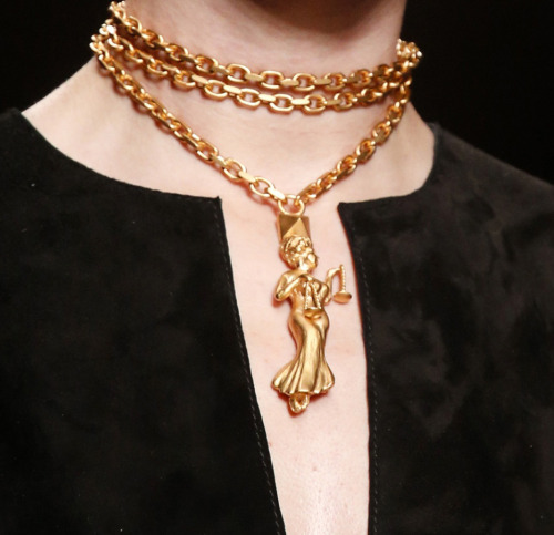 stopdropandvogue: Astrological necklaces at Valentino Spring/Summer 2014 From left to right: Taurus,