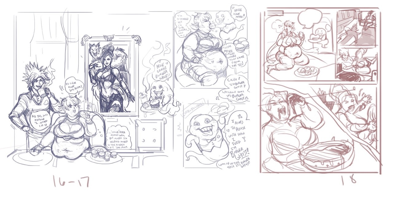fatline:  Puddin’ on the Pounds: Comic Thumbnails 36 pages weight gain comic WIP