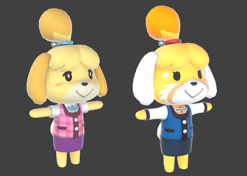 Retsuko skin for Isabelle in Smash Ultimate (uneditied skin on left)