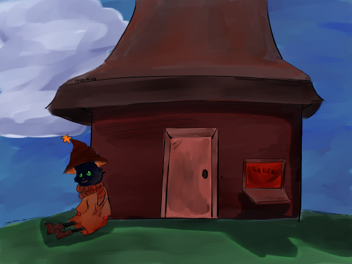 Hmmm.......a Kindly Patron Left Him A Little Cottage. It Even Has A Little Counter For Their Bakery !