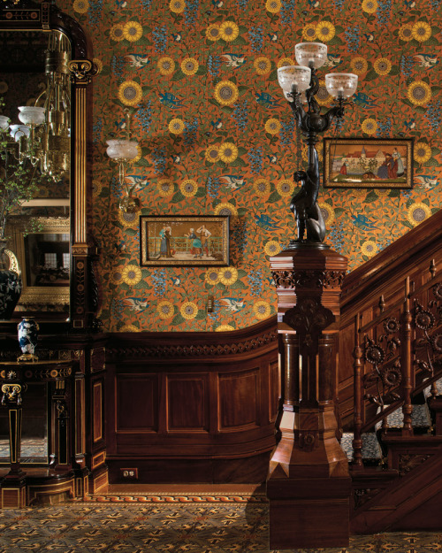 highvictoriana: Console, wallpaper and banister designed by David Scott Parker Architects to harmoni
