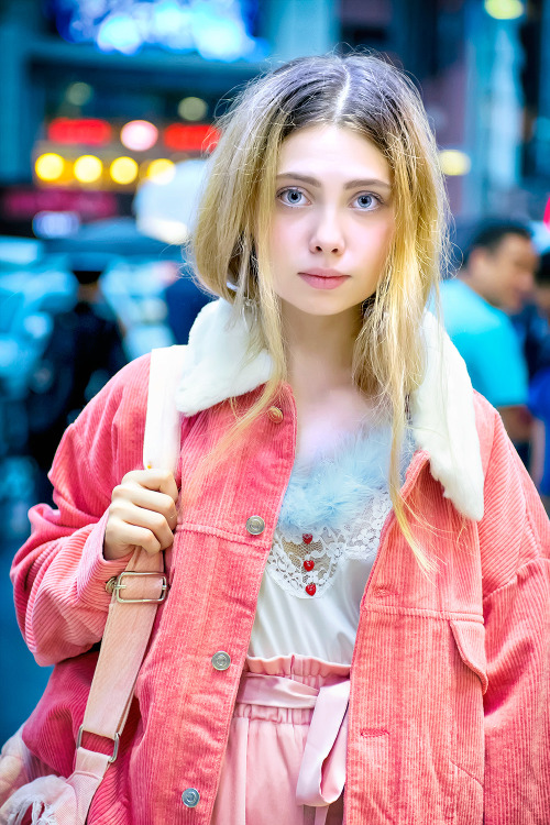 Popular Russian model and YouTuber Sheidlina on the street in Harajuku wearing a Little Sunny Bite j