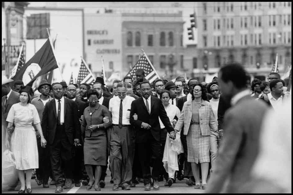 Martin Luther King, Jr., marching from Selma to Montgomery, Ala., to fight for black suffrage, March 1965 by Bruce Davidson