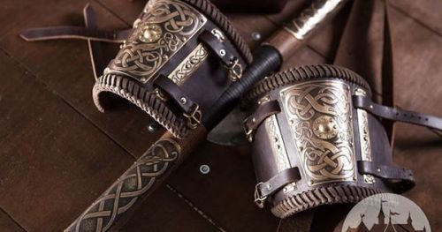 Embossed Leather Bracer Arm Guard pair by armstreet