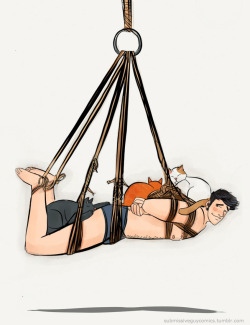 submissiveguycomics:  This shibari arrangement is called…‘Cat’s Cradle’.  For Geekdomme. :) Ref: Complete Shibari Volume 2  Cuteness
