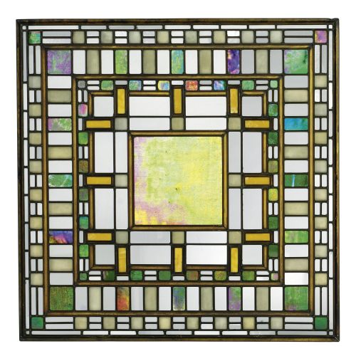 blondebrainpower:  Frank Lloyd Wright Laylight From the Darwin D. Martin House, Buffalo, New YorkLeaded iridized, opalescent and clear glass with “colonial” brass c 1905executed by Linden Glass Company, Chicago, IL26 1/8 x 26 1/8 in. (66.4 x 66.4