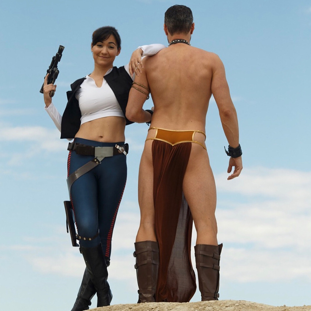 gaynerds: Genderswap Han Solo and Slave Leia cosplay Han: @america_young on Instagram