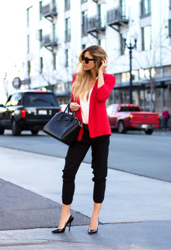 what-do-i-wear:  Sunglasses - Celine, Blouse - Bella Dahl, Necklace - Marie Todd, Blazer - French Connection, Belt -Isabel Marant, Crepe Pants - Parker, Bag - Givenchy, Pumps - Christian Louboutin (image: thenativefox)