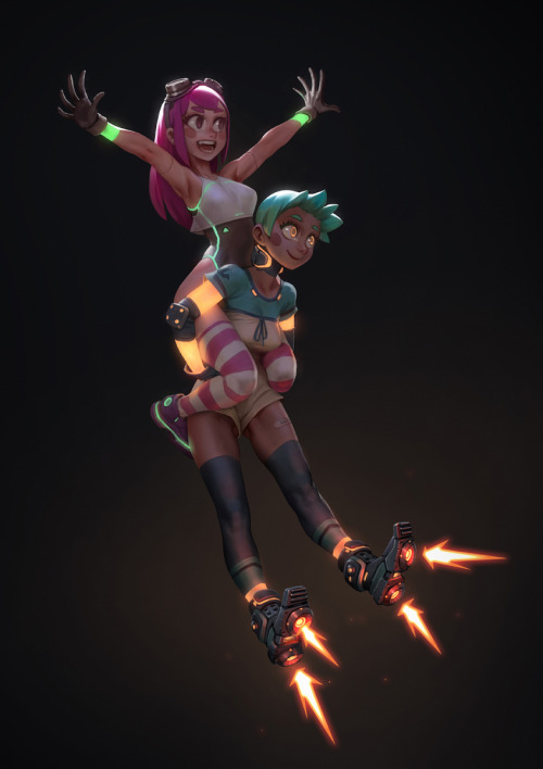 moonlightorange:  flying piggyback New entry for my cyber candy series :)https://www.artstation.com/artist/gui   <3