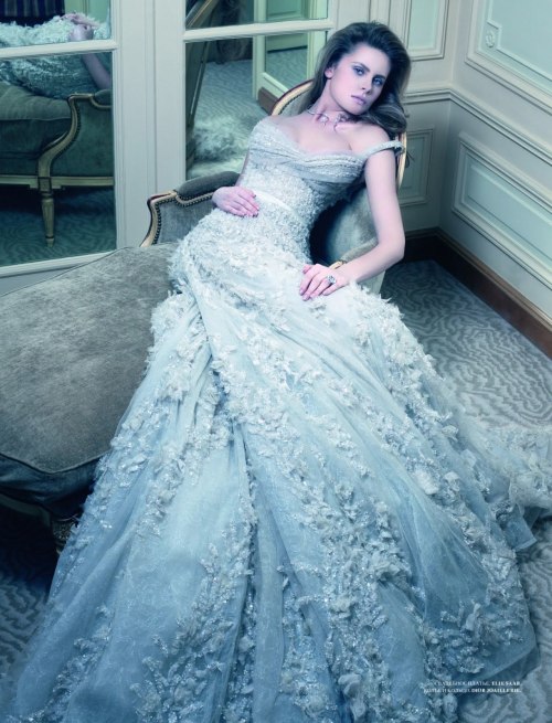 Alexandra Oleynik, wearing a gown by Elie Saab and jewelry from Dior Joaillerie, with photography by