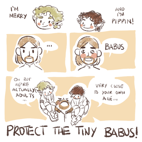 tosquinha:  We all know how Boromir has all the “protective big bro” instincts (Faramir can tell you more about it); So obviously, tiny hobbits activate his power. But actually he’s like this with everybody. 