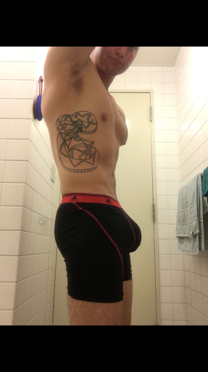 caughtjerking:  Bryce is 24 yrs old and a Marine currently stationed in Japan. He is a fitness enthusiast and is always proud to show off his massive bulge. I find him sexy because of his confidence. And of course, he is packing serious sausage meat!!!