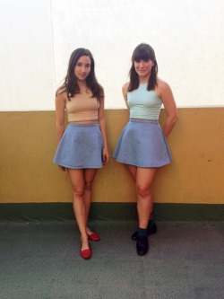 americanapparel:  Val and Christina, employees at one of our stores in Arizona, wear matching outfits while working at their store. 