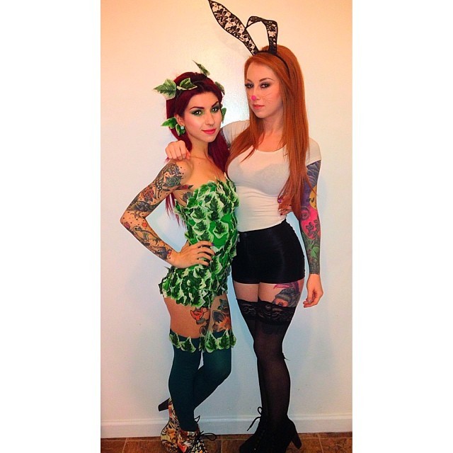 Two sexy redheads dressed up for Halloween.