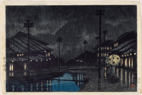 wonderlartcafe: Artist: Kawase Hasui (1883–1957),  Title: Kinosaki, Tajima, from the series Souvenirs of Travel III (Tabi miyage dai sanshû) 旅みやげ第三集　「但馬城崎」,  Date: 1924
