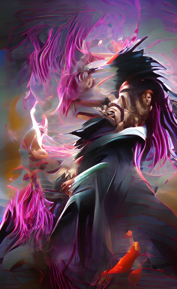 soulless-bleach:I’ve been messing around with the Dream Ai by putting in characters and this is what it created Unohana, Kenpachi, Shunsui, Grimmjow, Byakuya, Ulquiorra, and Aizen (in order)