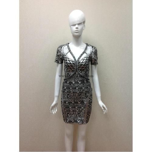 Herve Leger Black Silver Foil Printed Bandage Dress H525SLBS. Find it at http://www.luxurydressesbox