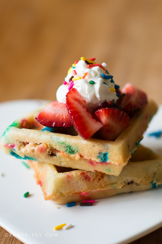 sweetoothgirl:    Cake Batter Birthday Waffles   
