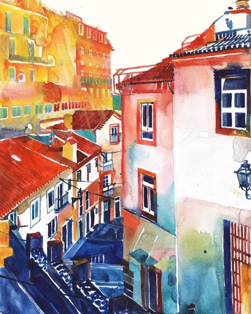 brand new watercolor of Lisbon building entrance #lisbon #painting #art #watercolor #behance #sketch