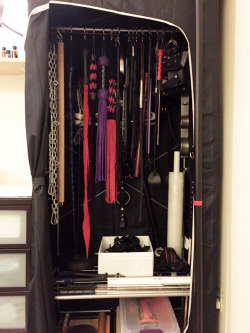 kinkythingsilike: Last stop on the guided tour of the Kinky Things I Own. This post covers everything in the (ฮ from IKEA) wardrobe. Best piece of furniture I ever bought there, it keeps dust off and my cats away from the dangly stuff.  Photo One: The