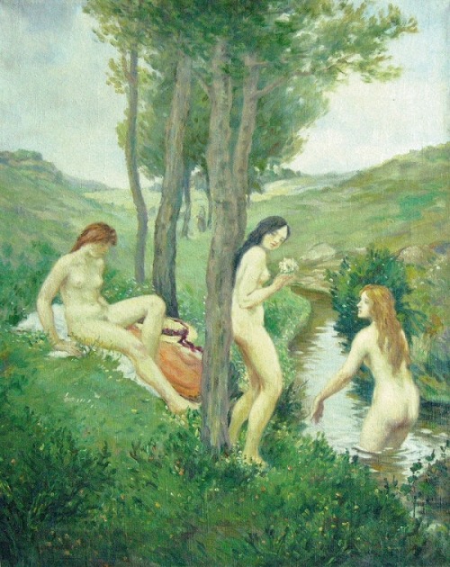 Hugo Boettinger (Czech, 1880–1934) Drei Badende Mädchen am Bach. 1910