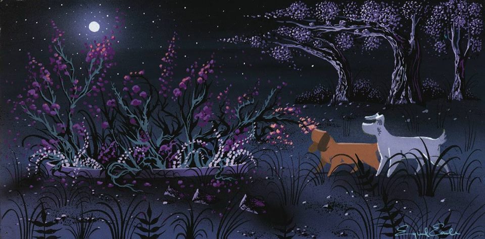 the-disney-elite:  Eyvind Earle’s concept art for Walt Disney’s  Lady and the