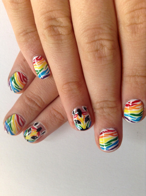 nailpornography: Rainbow Zebra Print!!  submitted by nailgeekuk like these nails? GO VOTE
