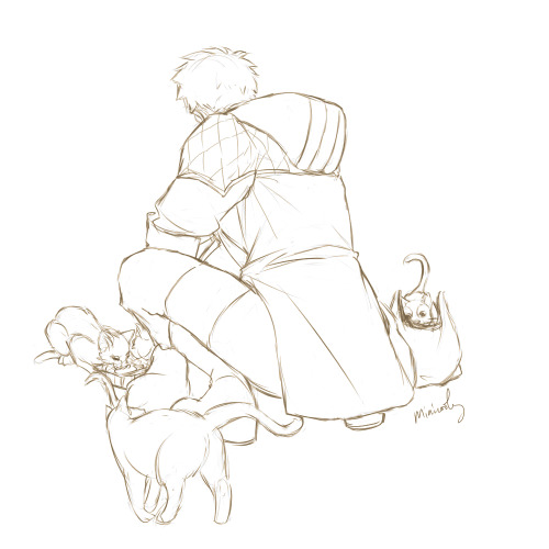 minicooly:Saw that Palico Nero art and be like wait I had this Nero feeding stray cats unfinished in