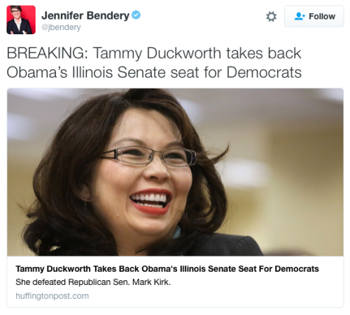 micdotcom: Tammy Duckworth wins Senate seat in Illinois Democrat Tammy Duckworth has won the Illinoi