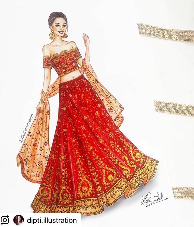 Fashion Illustration#19 Sabyasachi Bridal lehenga illustration | Braided art  - YouTube