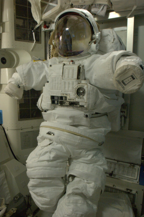 colchrishadfield:Spacesuit, like a one-person spaceship. Ready to go outside, just needs gloves and 