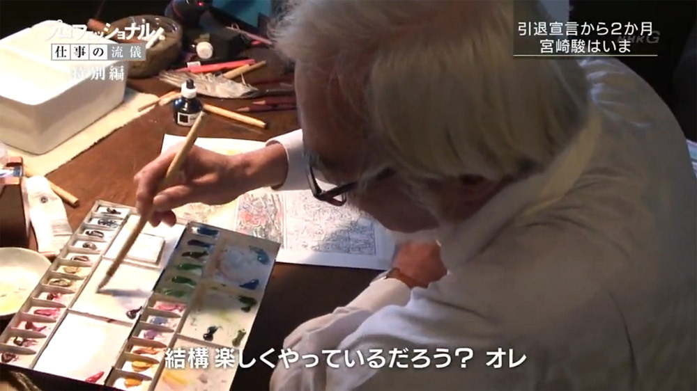 ca-tsuka:  Hayao Miyazaki is drawing a new manga.(stills from NHK “Professional