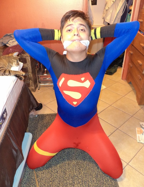 thesidekink:  Superboy Captured! Part 1 Posting some new pics at the request of lockemeup.  What would you do to me if you had me like this? Send as reply or message.  (Forgive the amatuerish self-bondage, I’m still kind of a noob when it comes to