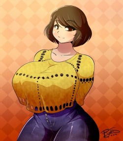 ryousakaiart:  Practicing that thing of doing 2 versions of the same character. Random character, I like how she came out. I want to draw her in the near future =)PD: Big sweaters rulz! 