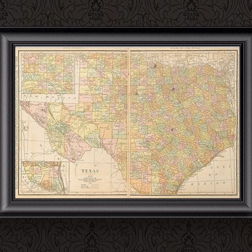 Original map of #Texas from 1915 in muted pastel colors on heavy, thick, quality paper. Considerable