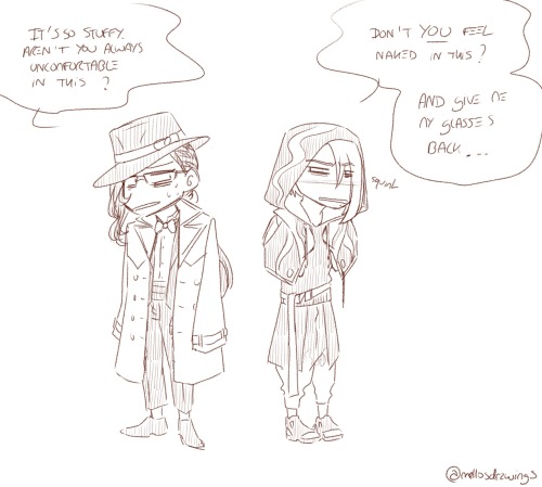 (Transcript)
Jamil: It's so stuffy. Aren't you always uncomfortable in this? /
Azul: Don't YOU always feel naked in this? And give me my glasses back... *squint*