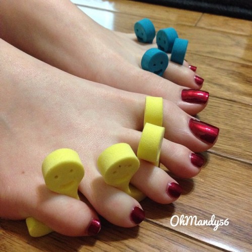 Wet paint! Repainted because my tootsies really needed a pedicure &amp; trim. #toespacers
