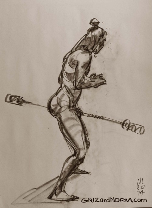 Life Drawing 09/11/14 (½)
I love when models use simple object. It instantly give context to a pose. It was hard, in this case, to not think of the model as a fierce hunter from thousands of years ago.
-Norm