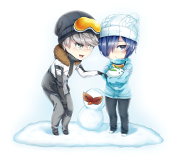 bannableoffense: misutore-kun:  A transparent chibi Protagshipping for your blog, adopting a snow bunny as their child…you’re welcome (?)   kjdcbksjabx 