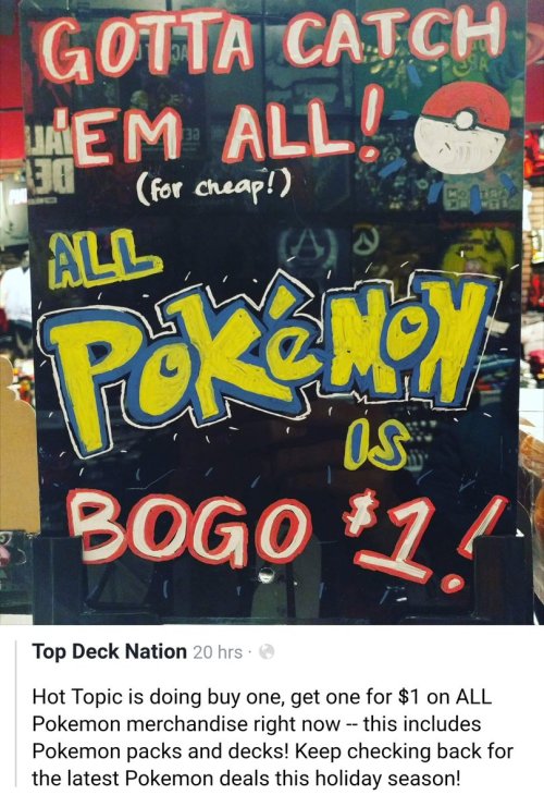 Hot Topic buy 1 get 1 for $1 deal on all Pokémon merchandise!