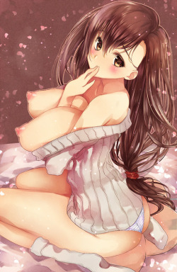 h-aka-ecchi:  【セミヌード】上半身裸でオッパイ丸見えの女の子のエロ画像 Reblogged from HENTAI ANIME萌