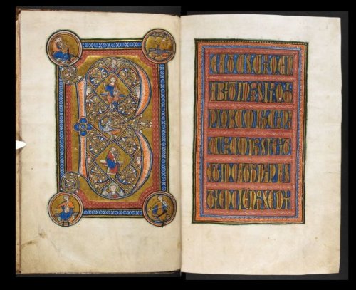 The Evesham Psalter - folios 7v & 8rA full page decorated initial B (Beatus, or Blessed in Engli