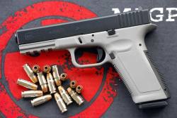 everyday-cutlery:  gunrunnerhell:  Glock of Steel One of the chief complaints by non-Glock owners is that they do not like the idea of holding a plastic/polymer pistol. CCFRaceFrames decided to fix that issue and offer both an aluminum and stainless steel