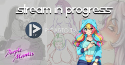 (via Picarto.TV - Purplemantis&rsquo;s Channel) I’ll be streaming momentarily. Working on layouts and separations for upcoming commisions.