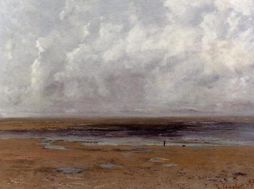 artist-courbet: The Beach at Trouville at Low TideMedium: oil,canvas