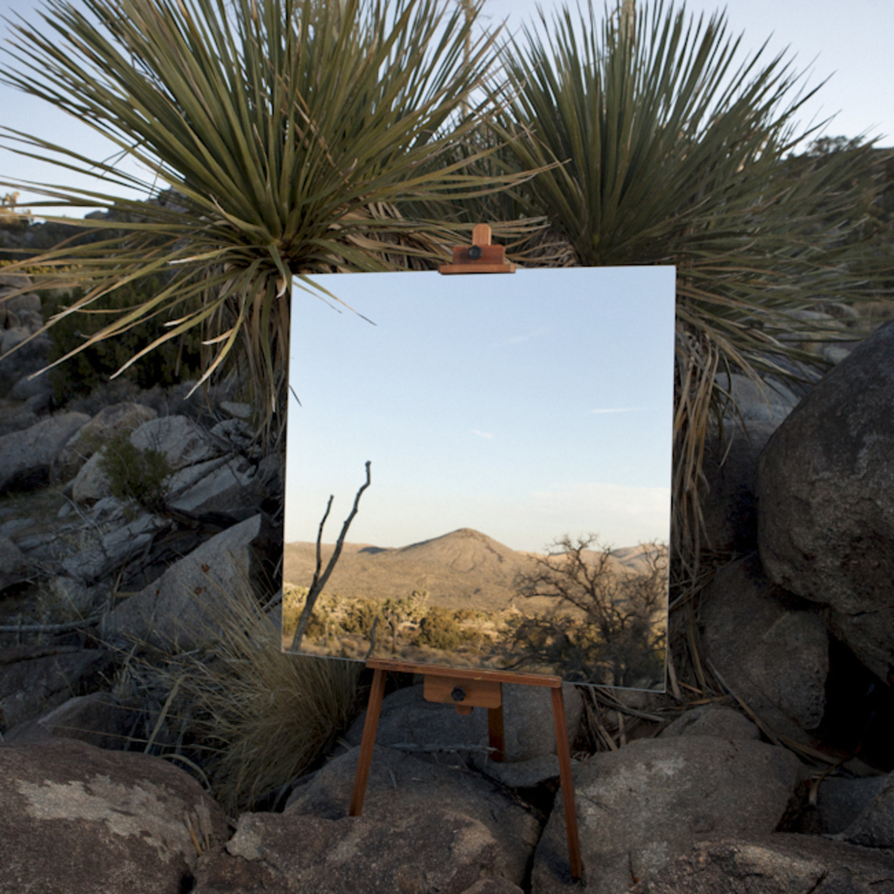 Photographs of Mirrors on Easels that Look Like Paintings in the Desert by Daniel