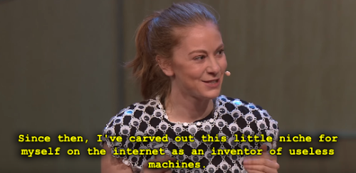 cythraul:Her name is Simone Giertz, and her Youtube channel is amazing.