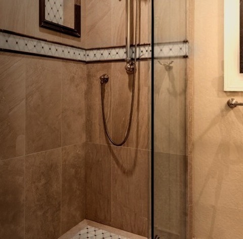 Kids - BathroomMid-sized Elegant Kids' Beige Tile And Porcelain Tile Marble Floor And Beige Floor Walk-in