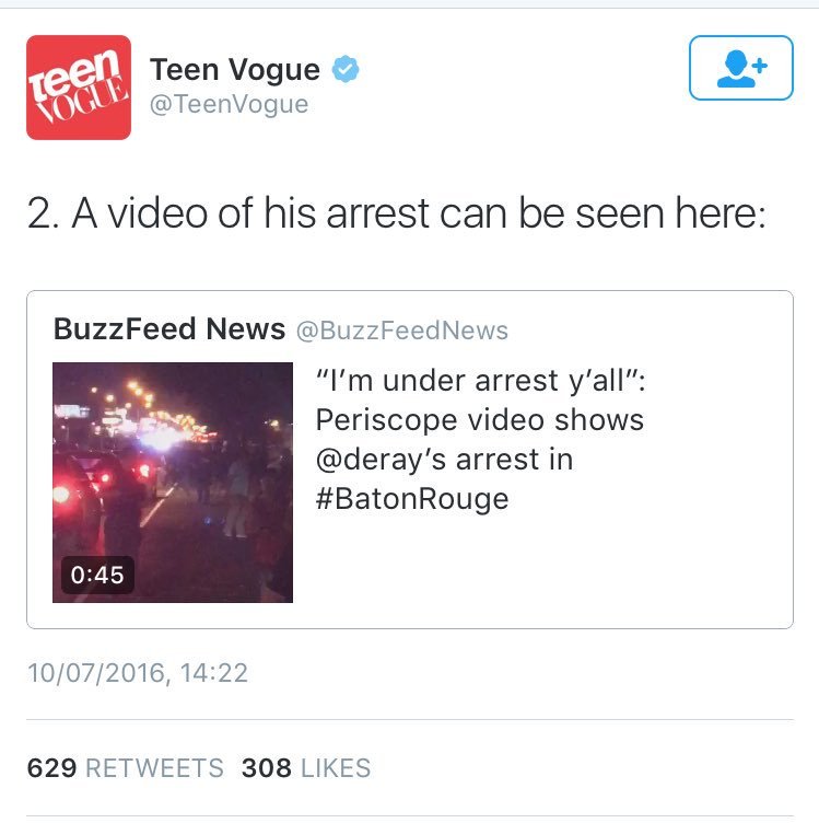 thetrippytrip:    Teen Vogue being the only teen mag to report on Deray arrest is